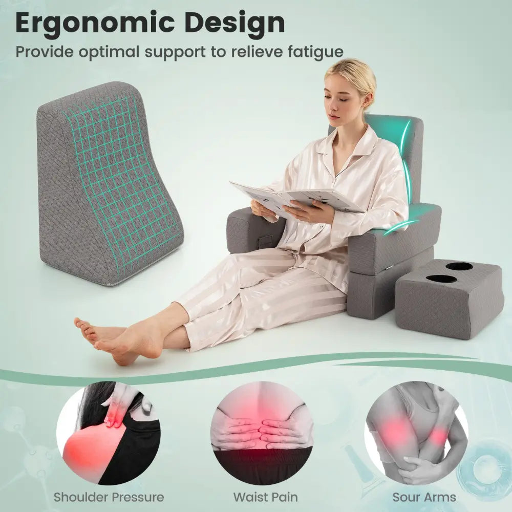 3-Piece Reading Pillow Set Extra Large Lap Desk with Coaster-Gray - Gray - Bedding