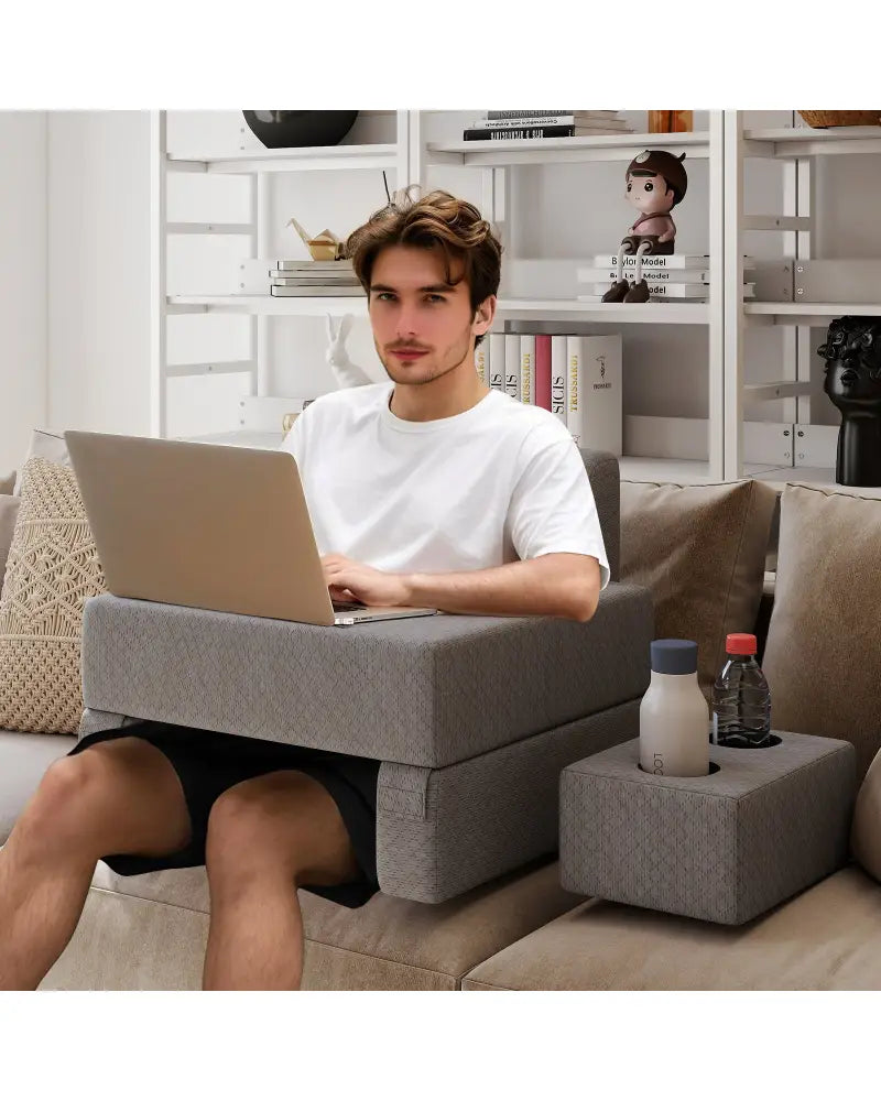 3-Piece Reading Pillow Set Extra Large Lap Desk with Coaster-Gray - Gray - Bedding