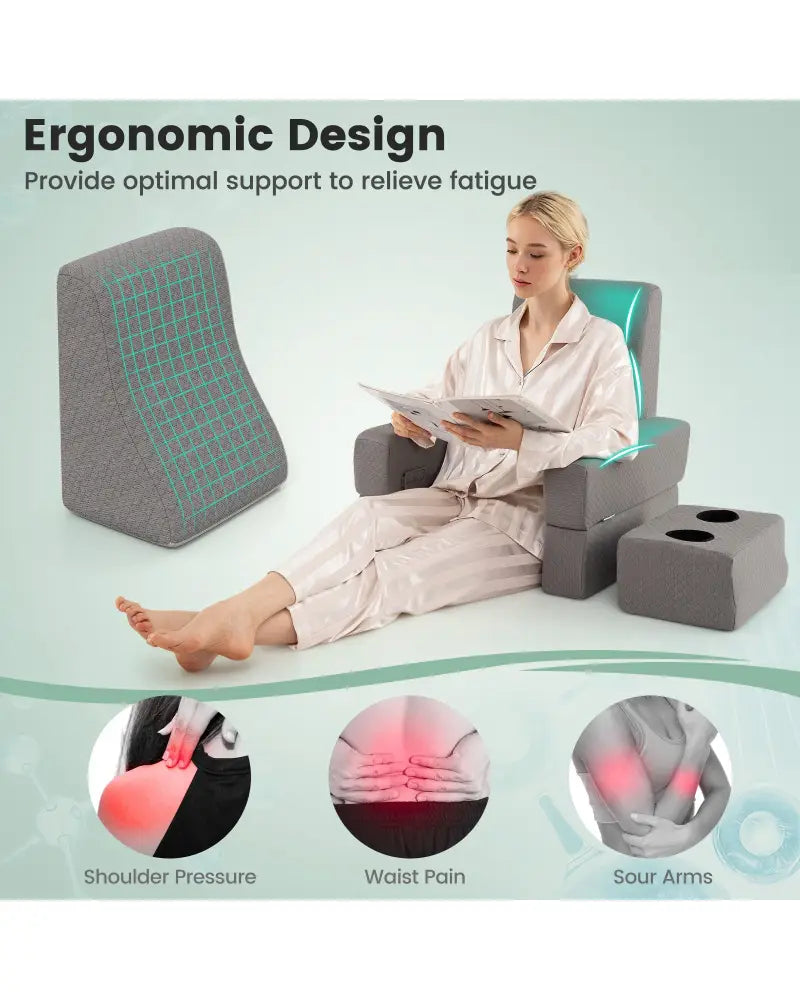 3-Piece Reading Pillow Set Extra Large Lap Desk with Coaster-Gray - Gray - Bedding