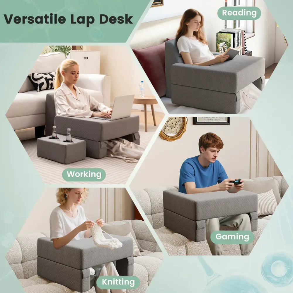 3-Piece Reading Pillow Set Extra Large Lap Desk with Coaster-Gray - Gray - Bedding