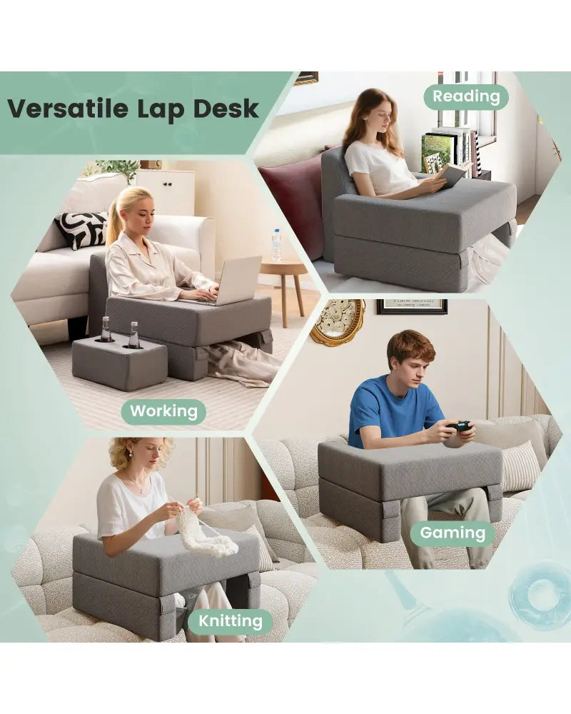 3-Piece Reading Pillow Set Extra Large Lap Desk with Coaster-Gray - Gray - Bedding