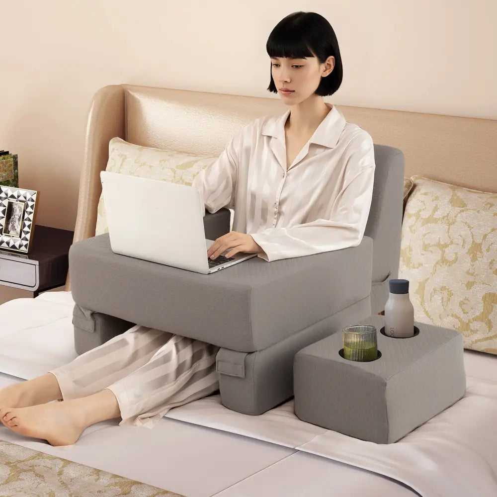 3-Piece Reading Pillow Set Extra Large Lap Desk with Coaster-Gray - Gray - Bedding
