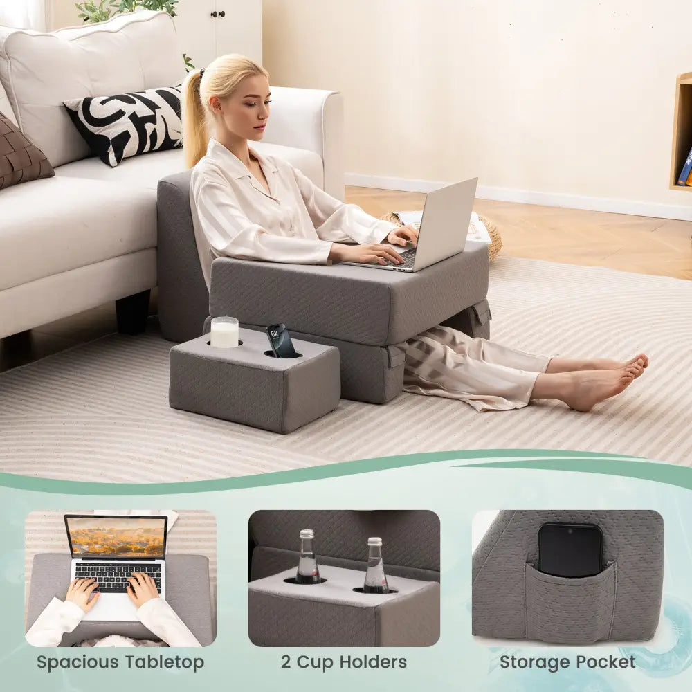 3-Piece Reading Pillow Set Extra Large Lap Desk with Coaster-Gray - Gray - Bedding