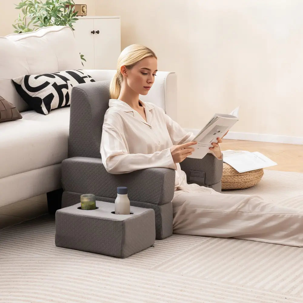 3-Piece Reading Pillow Set Extra Large Lap Desk with Coaster-Gray - Gray - Bedding
