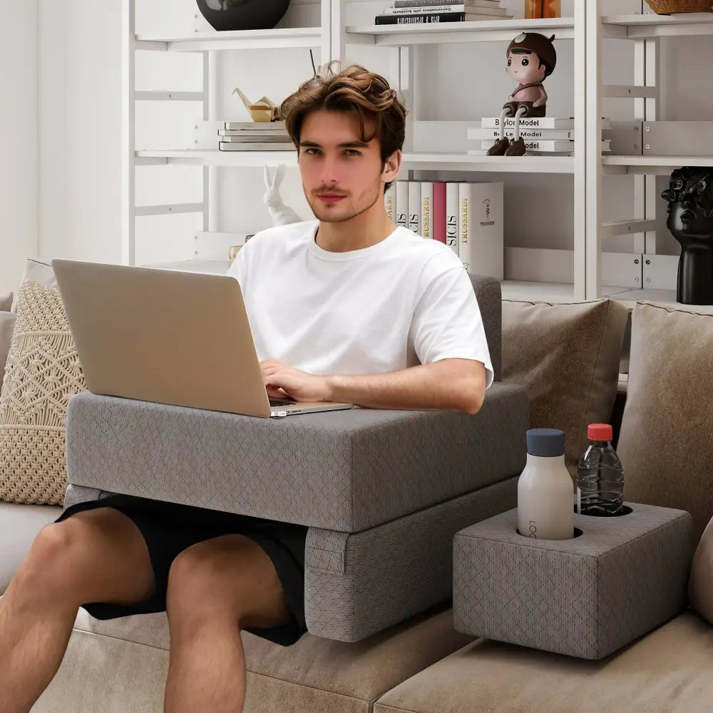 3-Piece Reading Pillow Set Extra Large Lap Desk with Coaster-Gray - Gray - Bedding