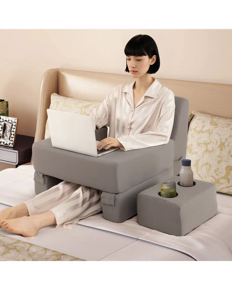 3-Piece Reading Pillow Set Extra Large Lap Desk with Coaster-Gray - Gray - Bedding