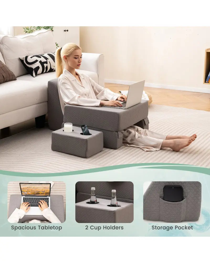 3-Piece Reading Pillow Set Extra Large Lap Desk with Coaster-Gray - Gray - Bedding