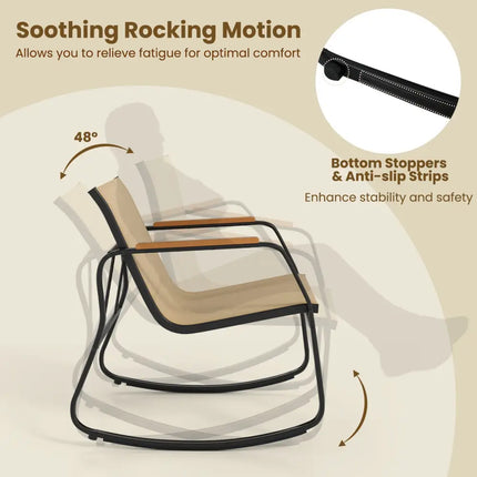 3 Piece Rocking Bistro Chairs and Side Table Set with Storage Bag-Brown - Brown - Patio Furniture Sets