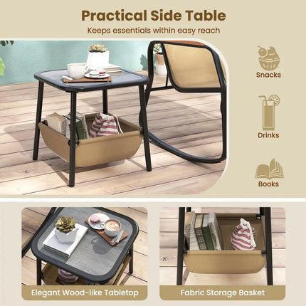 3 Piece Rocking Bistro Chairs and Side Table Set with Storage Bag-Brown - Brown - Patio Furniture Sets