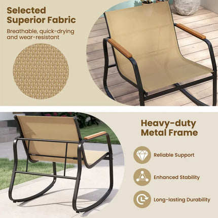 3 Piece Rocking Bistro Chairs and Side Table Set with Storage Bag-Brown - Brown - Patio Furniture Sets