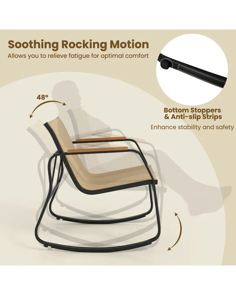 3 Piece Rocking Bistro Chairs and Side Table Set with Storage Bag-Brown - Brown - Patio Furniture Sets