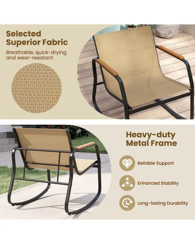 3 Piece Rocking Bistro Chairs and Side Table Set with Storage Bag-Brown - Brown - Patio Furniture Sets
