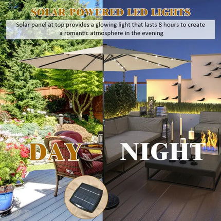 3-Piece Round Picnic Table Set with 10FT Solar LED Tilt Umbrella and Base for Patio Backyard - Picnic Tables