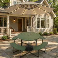 3-Piece Round Picnic Table Set with 10FT Solar LED Tilt Umbrella and Base for Patio Backyard - Picnic Tables