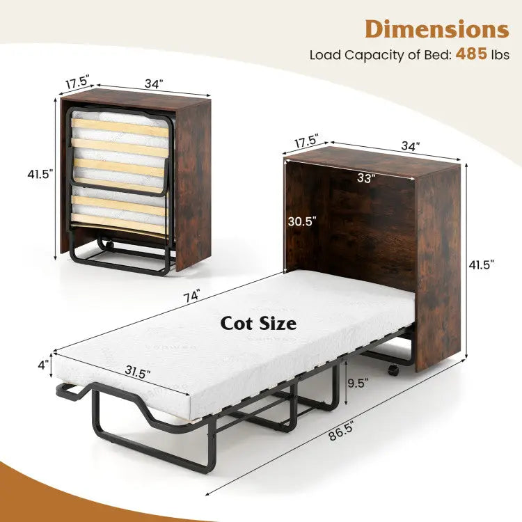 3-Piece Space-Saving Living Room with Teddy Sofa Display Bookshelf & Foldable Murphy Bed - Folding Beds