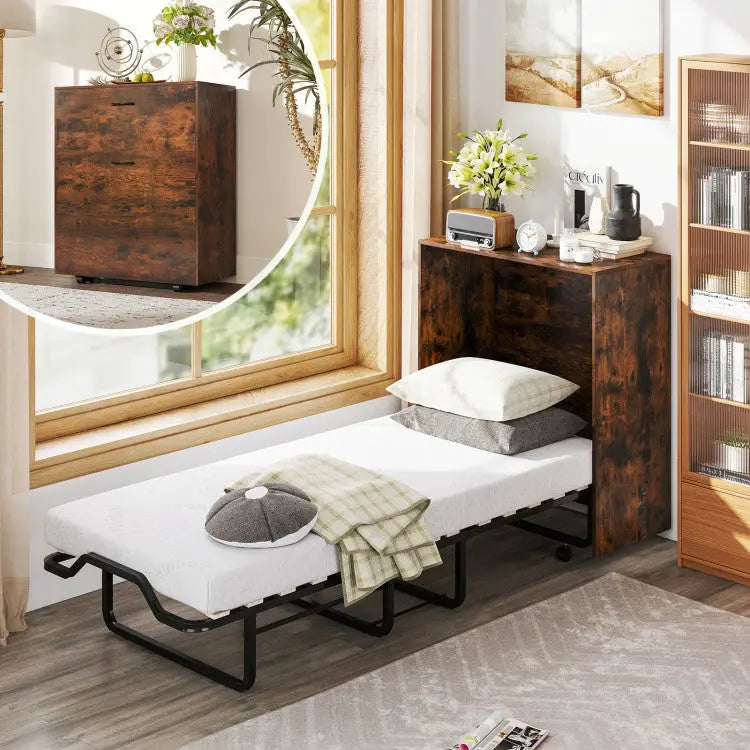 3-Piece Space-Saving Living Room with Teddy Sofa Display Bookshelf & Foldable Murphy Bed - Folding Beds