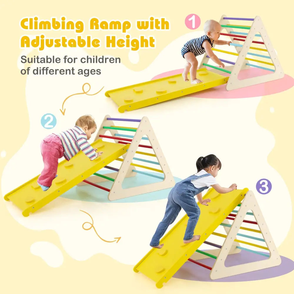 3 Piece Toddler Triangle Set Montessori with 2 Climbing Triangles and 1 Ramp-Colorful - Color - Climbers & Slides