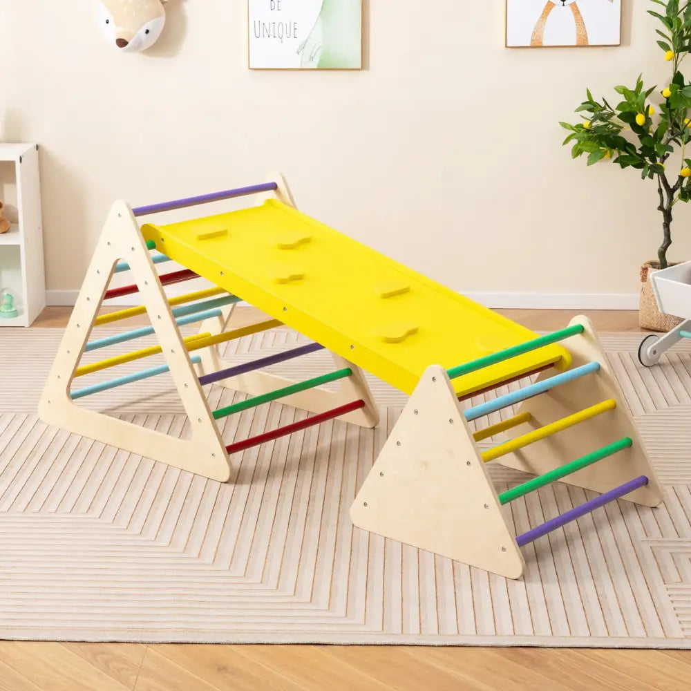 3 Piece Toddler Triangle Set Montessori with 2 Climbing Triangles and 1 Ramp-Colorful - Color - Climbers & Slides