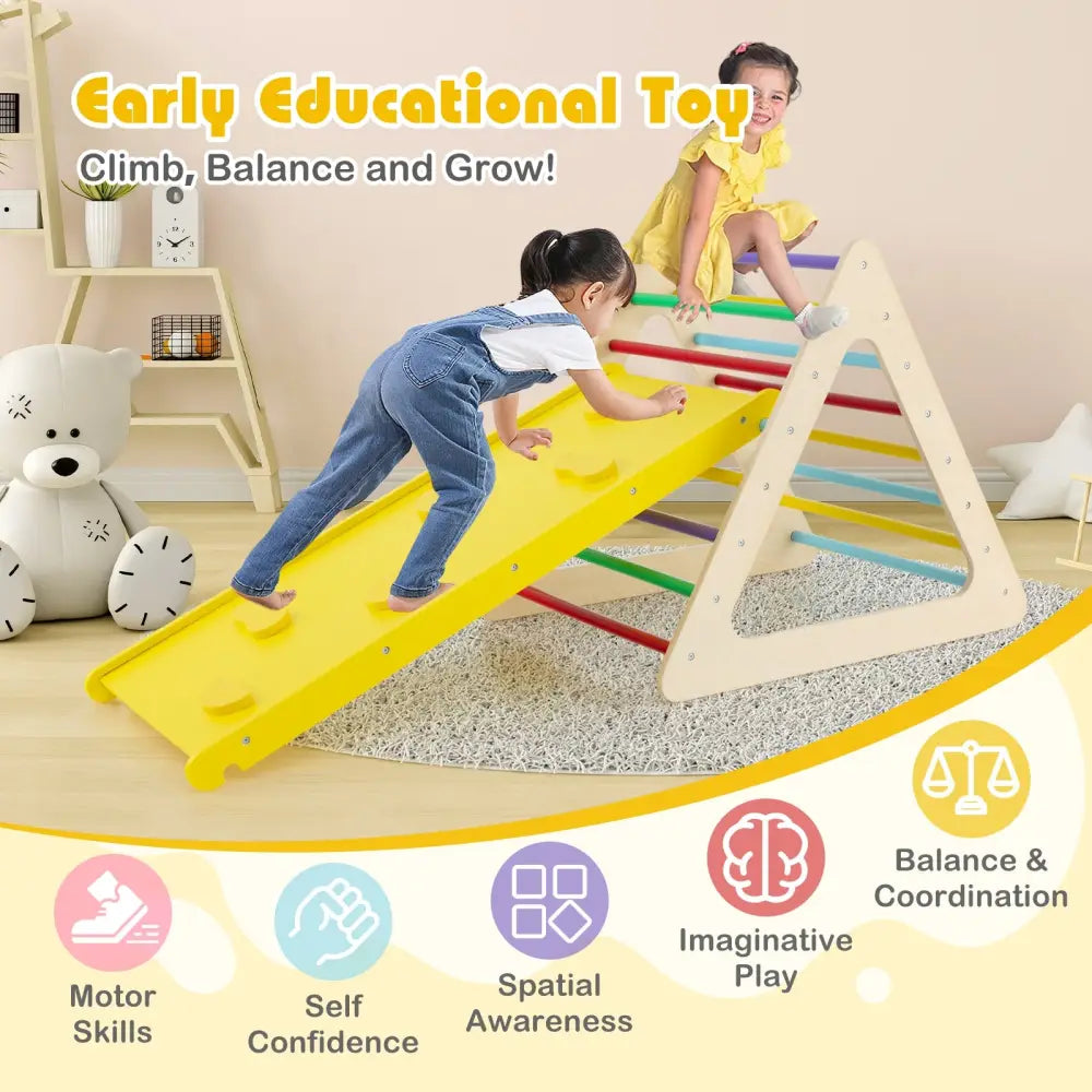 3 Piece Toddler Triangle Set Montessori with 2 Climbing Triangles and 1 Ramp-Colorful - Color - Climbers & Slides