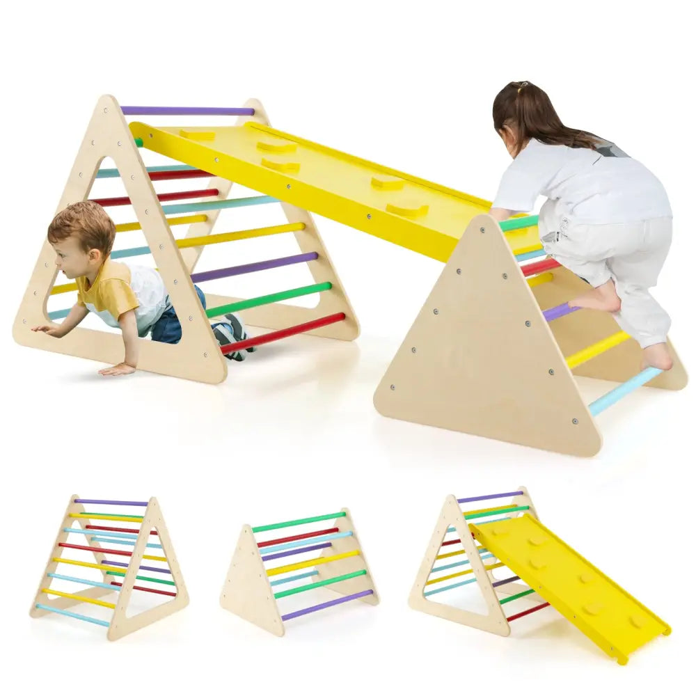 3 Piece Toddler Triangle Set Montessori with 2 Climbing Triangles and 1 Ramp-Colorful - Color - Climbers & Slides