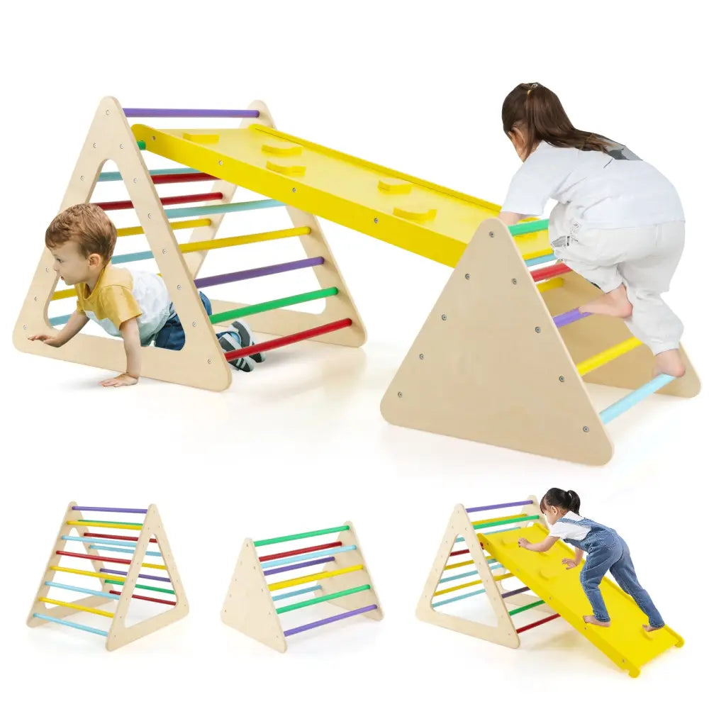 3 Piece Toddler Triangle Set Montessori with 2 Climbing Triangles and 1 Ramp-Colorful - Color - Climbers & Slides