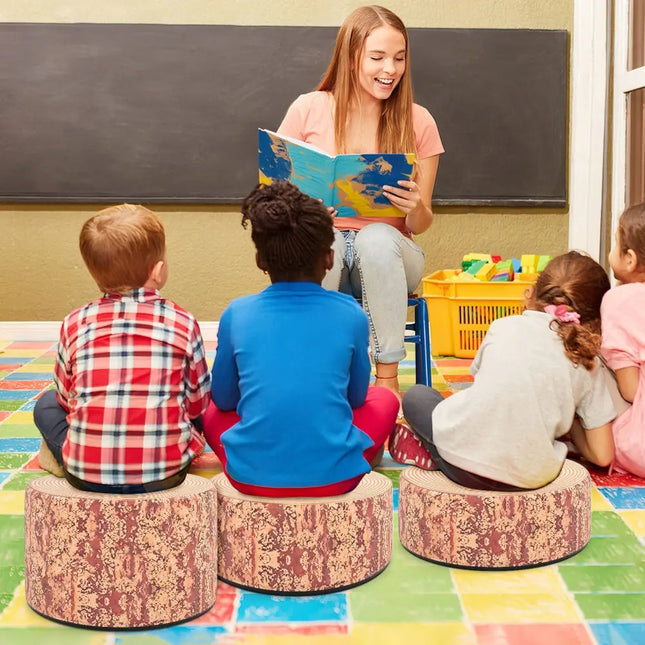 3-Piece Tree Stump Stool Set with Wood Printing Nature Decoration-Dark Walnut - Dark Walnut - Kids Table & Chair Sets