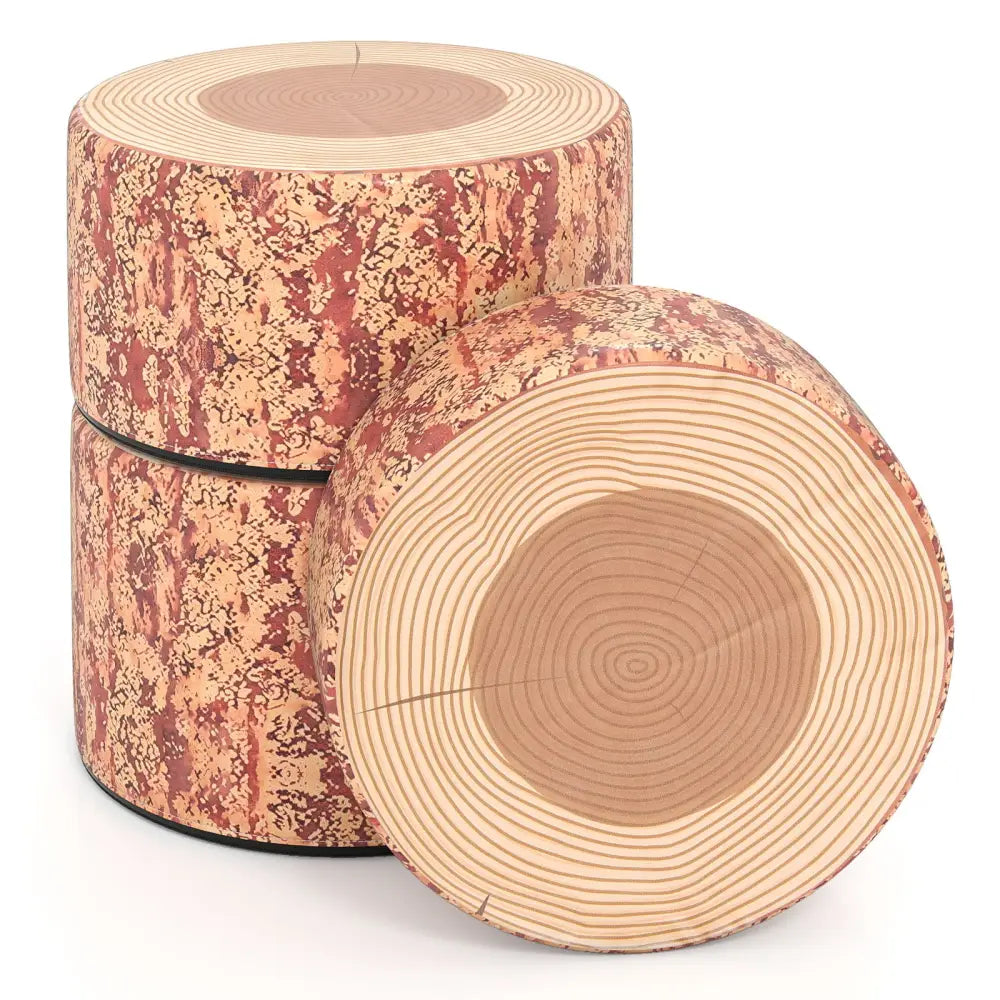 3-Piece Tree Stump Stool Set with Wood Printing Nature Decoration-Dark Walnut - Dark Walnut - Kids Table & Chair Sets