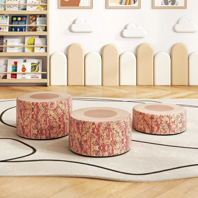 3-Piece Tree Stump Stool Set with Wood Printing Nature Decoration-Dark Walnut - Dark Walnut - Kids Table & Chair Sets