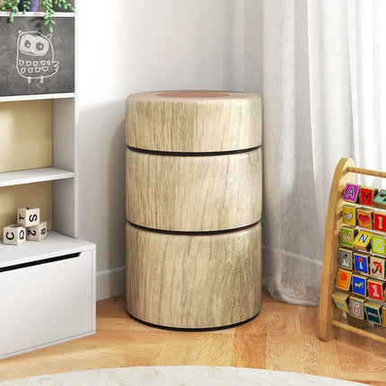 3-Piece Tree Stump Stool Set with Wood Printing Nature Decoration-Natural - Natural - Kids Table & Chair Sets