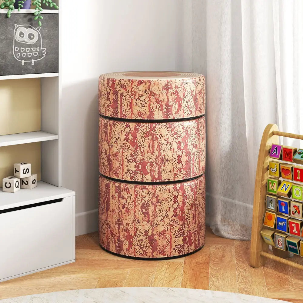 3-Piece Tree Stump Stool Set with Wood Printing Nature Decoration-Dark Walnut - Dark Walnut - Kids Table & Chair Sets