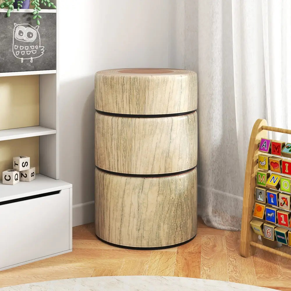 3-Piece Tree Stump Stool Set with Wood Printing Nature Decoration-Natural - Natural - Kids Table & Chair Sets