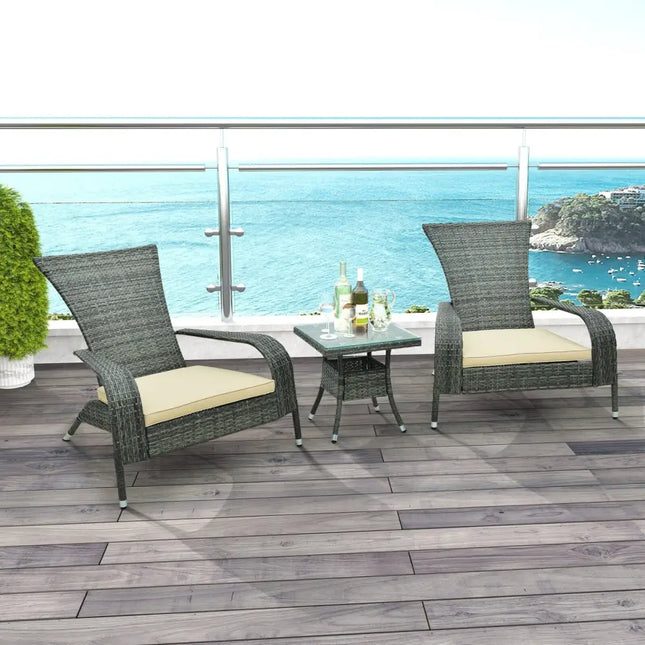 3-Piece Wicker Adirondack Set with Comfy Seat Cushions-Gray - Gray - Patio Conversation Sets