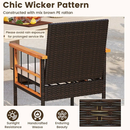 3 Piece Wicker Furniture Set with Acacia Wood Tabletop and Armrest for Balcony-White - White - Patio Conversation Sets