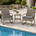 3-Piece Wicker Rocking Bistro Set with Cushions for Garden Backyard Porch-Gray - Gray - Patio Dining Sets