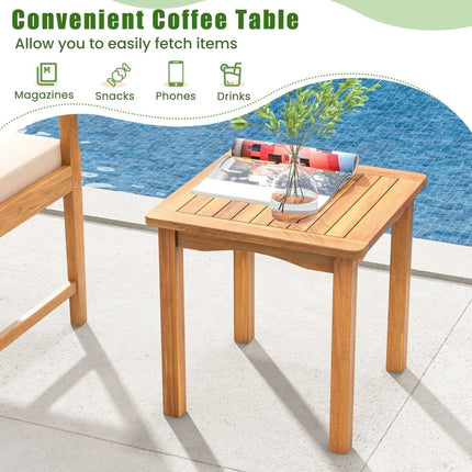 3 Piece Wood Patio Furniture Set with Seat Cushions and Acacia Wood Frame-White - White - Patio Conversation Sets