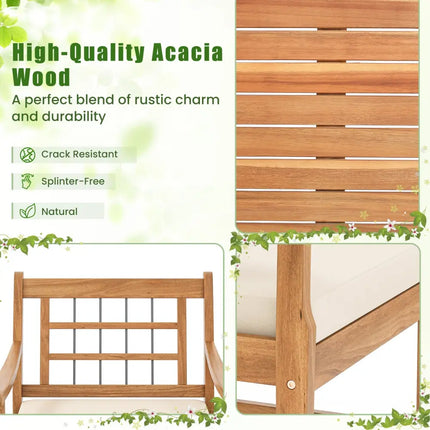 3 Piece Wood Patio Furniture Set with Seat Cushions and Acacia Wood Frame-White - White - Patio Conversation Sets