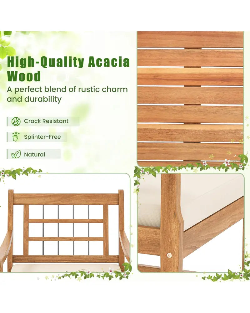 3 Piece Wood Patio Furniture Set with Seat Cushions and Acacia Wood Frame-White - White - Patio Conversation Sets
