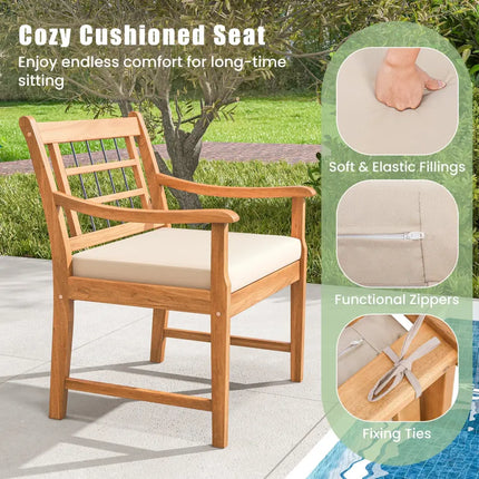 3 Piece Wood Patio Furniture Set with Seat Cushions and Acacia Wood Frame-White - White - Patio Conversation Sets