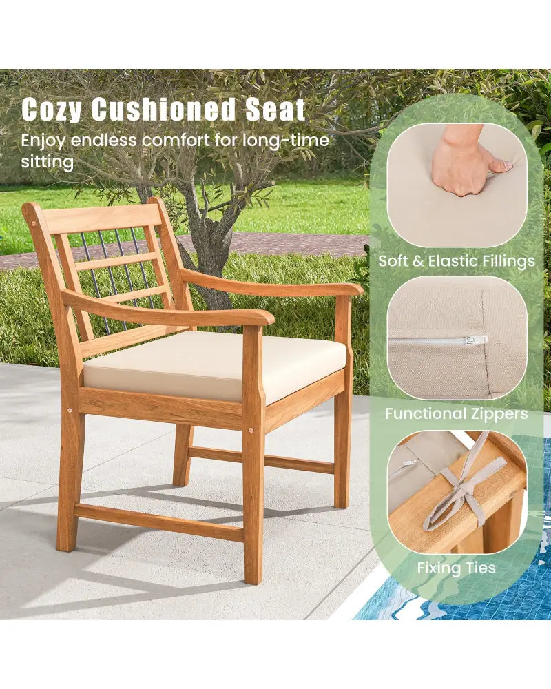3 Piece Wood Patio Furniture Set with Seat Cushions and Acacia Wood Frame-White - White - Patio Conversation Sets
