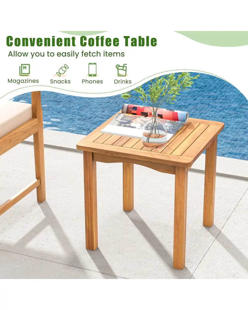 3 Piece Wood Patio Furniture Set with Seat Cushions and Acacia Wood Frame-White - White - Patio Conversation Sets