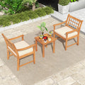 3 Piece Wood Patio Furniture Set with Seat Cushions and Acacia Wood Frame-White - White - Patio Conversation Sets