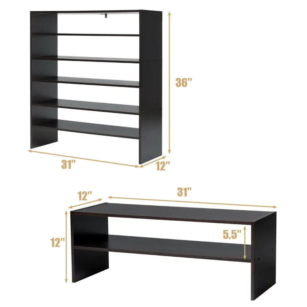 3 Pieces 31-Inch Stackable Multi-Shape Shoe Rack-Brown - Brown - Shoe Racks & Storage Benches