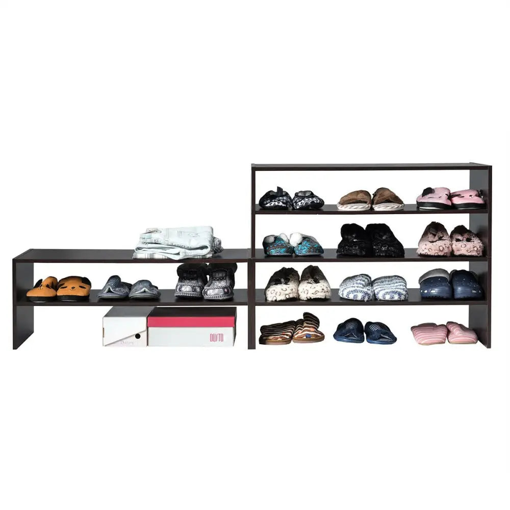 3 Pieces 31-Inch Stackable Multi-Shape Shoe Rack-Brown - Brown - Shoe Racks & Storage Benches