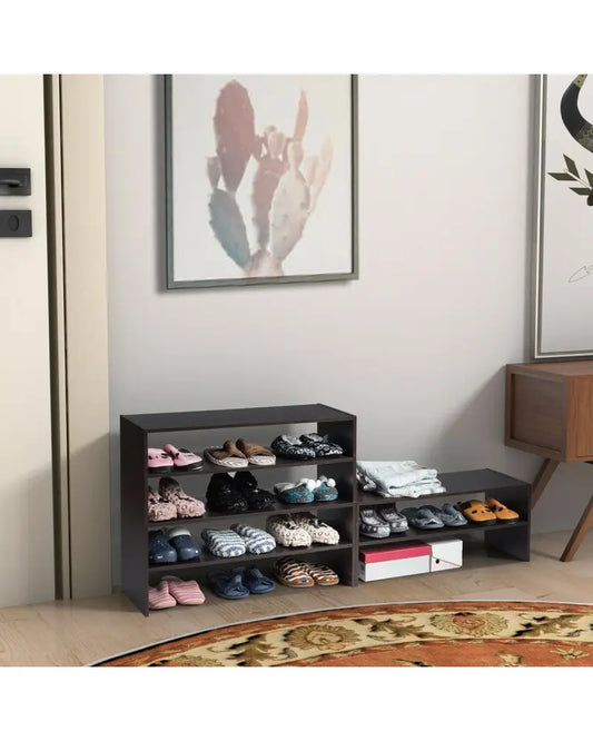 3 Pieces 31-Inch Stackable Multi-Shape Shoe Rack-Brown - Brown - Shoe Racks & Storage Benches