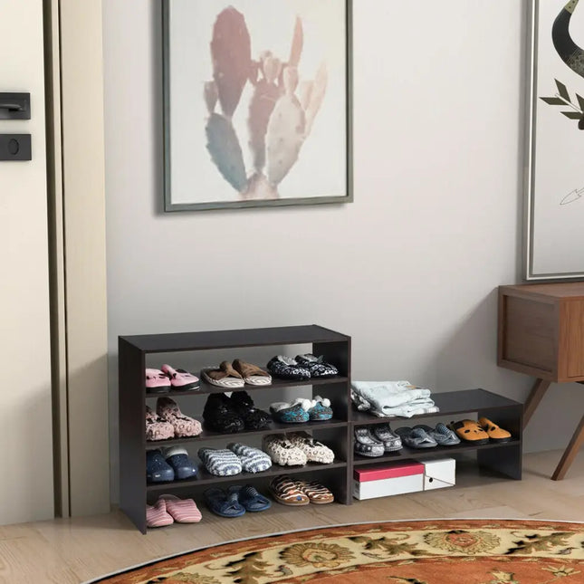 3 Pieces 31-Inch Stackable Multi-Shape Shoe Rack-Brown - Brown - Shoe Racks & Storage Benches