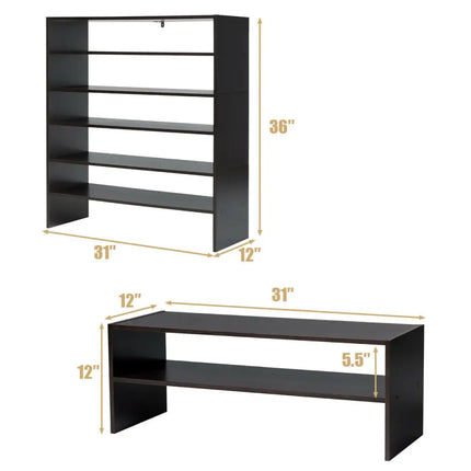 3 Pieces 31-Inch Stackable Multi-Shape Shoe Rack-Brown - Brown - Shoe Racks & Storage Benches
