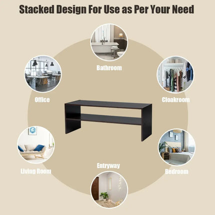3 Pieces 31-Inch Stackable Multi-Shape Shoe Rack-Brown - Brown - Shoe Racks & Storage Benches