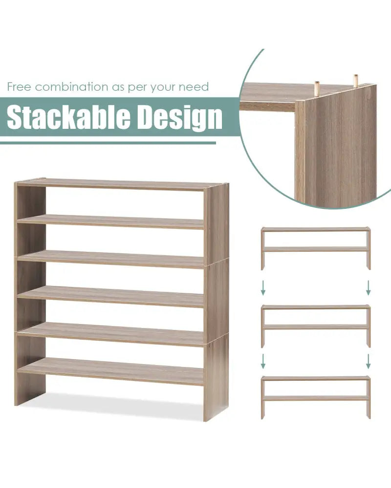 3 Pieces 31-Inch Stackable Multi-Shape Shoe Rack-Natural - Natural - Shoe Racks & Storage Benches