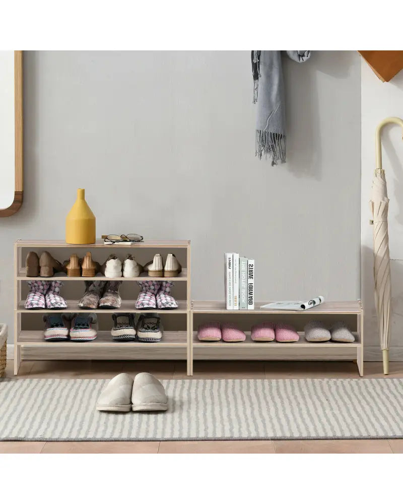 3 Pieces 31-Inch Stackable Multi-Shape Shoe Rack-Natural - Natural - Shoe Racks & Storage Benches