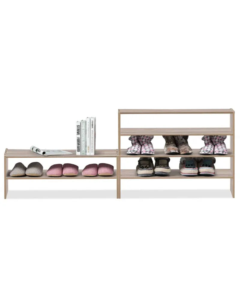 3 Pieces 31-Inch Stackable Multi-Shape Shoe Rack-Natural - Natural - Shoe Racks & Storage Benches